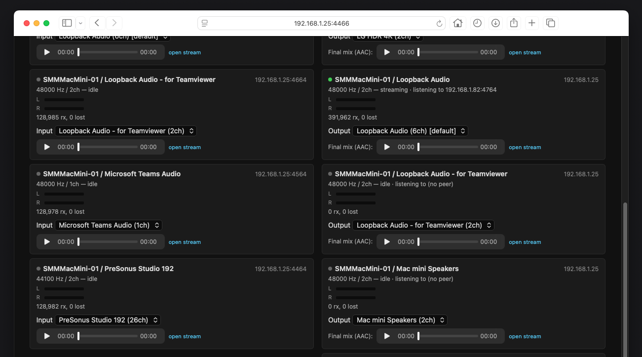 AudioBridger hub: list view